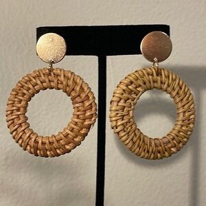 Bohemian, Straw, Wicker, Rattan and
Gold-tone Earrings with Post and Push
Backs
